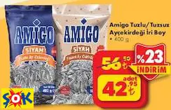 AMİGO TUZLU/TUZSUZ AYÇEKİRDEĞİ İRİ BOY 400 G AMİGO TUZLU/TUZSUZ AYÇEKİRDEĞİ İRİ BOY 400 G